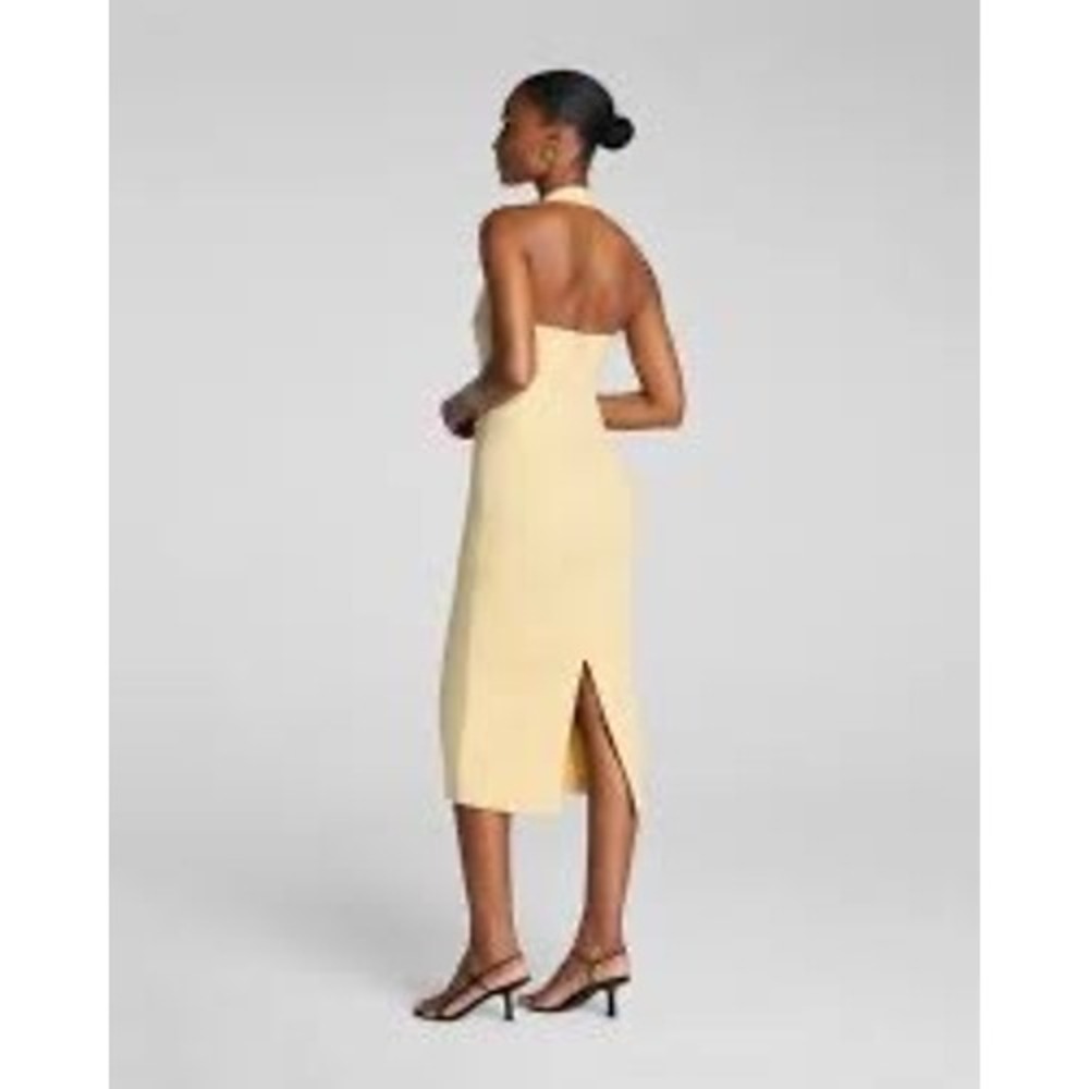 Spanx Womens Halter Midi Dress Butter Yellow Ponte Scoop Back 22216R Size M